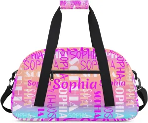 Yzrwebo Custom Name Gym Sport Bag, Personalized Duffel Travel Bag Customized Gymnastics Ballet Dance Bags Small Weekender Overnight Tote Bag for Gifts, Gradient Purple
