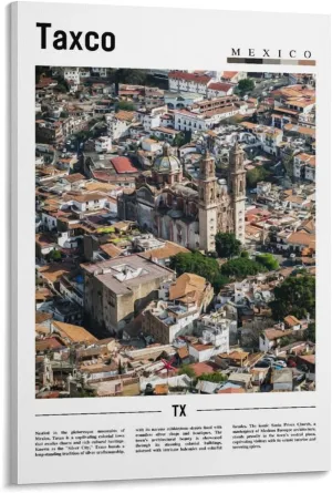 ZceRa Taxco Mexico Travel Poster North American Cityscape Watercolor Art Canvas Posters Wall Art Bedroom Office Room Decor Gift 12x18inch(30x45cm)