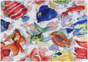 ZHONGJI Jigsaw Puzzle Watercolor Colorful Tropical Fish Educational Intellectual Decompressing Fun Game Artwork Fit Together Perfectly Adults Teens Kids 500PCS