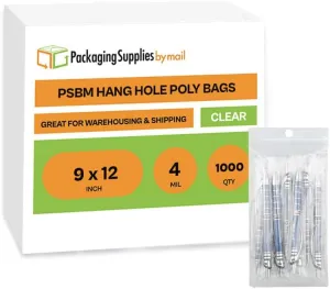 Zipper Hanghole Bags 9" x 12" 4 Mil Clear Reclosable Bag with Hang Hole 1000 Pieces