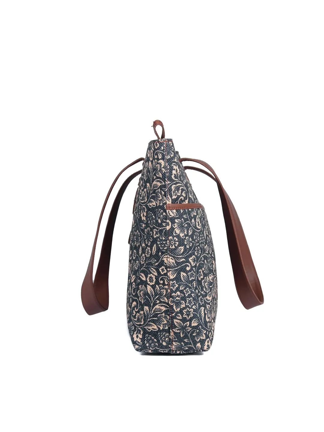 ZOUK Black Floral Printed Oversized Structured Tote Bag