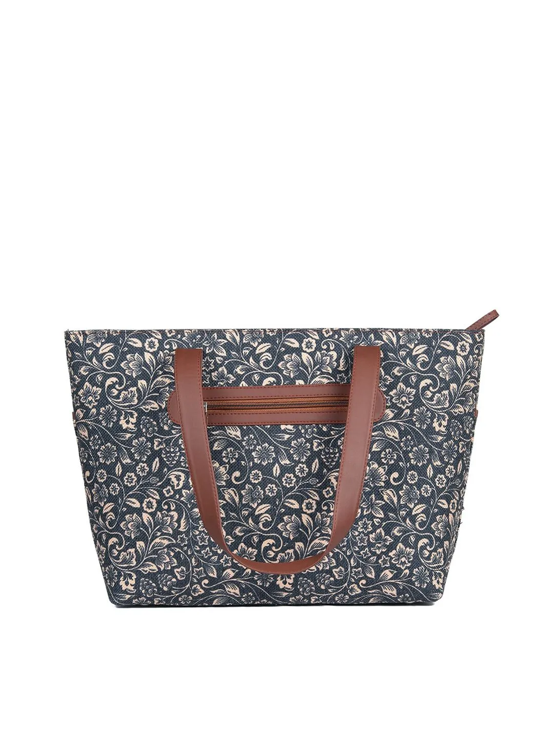 ZOUK Black Floral Printed Oversized Structured Tote Bag