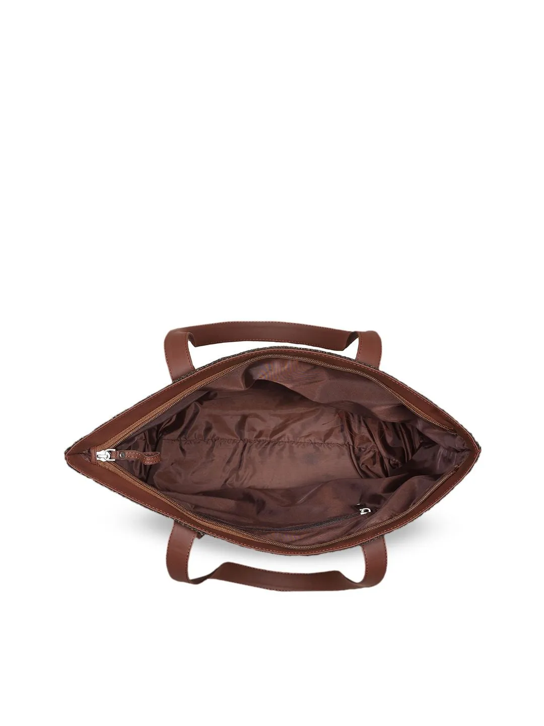 ZOUK Black Floral Printed Oversized Structured Tote Bag