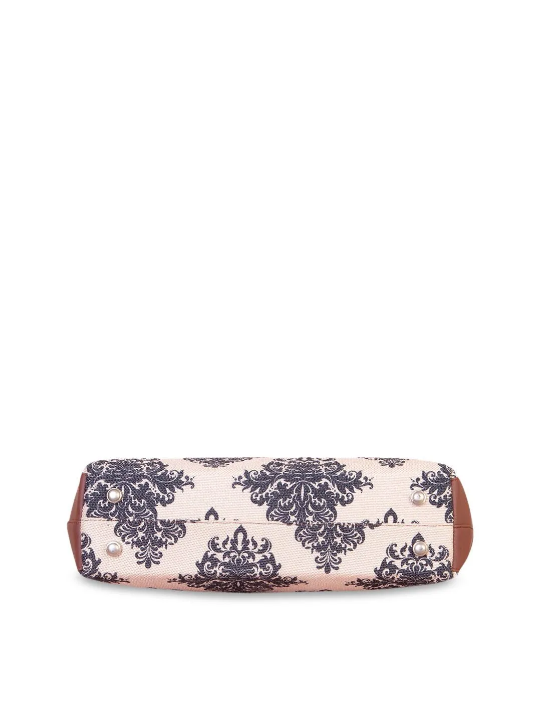 ZOUK Peach-Coloured Floral Printed Structured Tote Bag