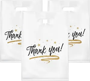 Zwish 100 Pack Die Cut White Thank You Bags 12" x 15" Plastic Merchandise 2.75 mil Thick Reusable Gift Bag for Packaging Products, Retail Boutique for Wholesale Clothes Stores